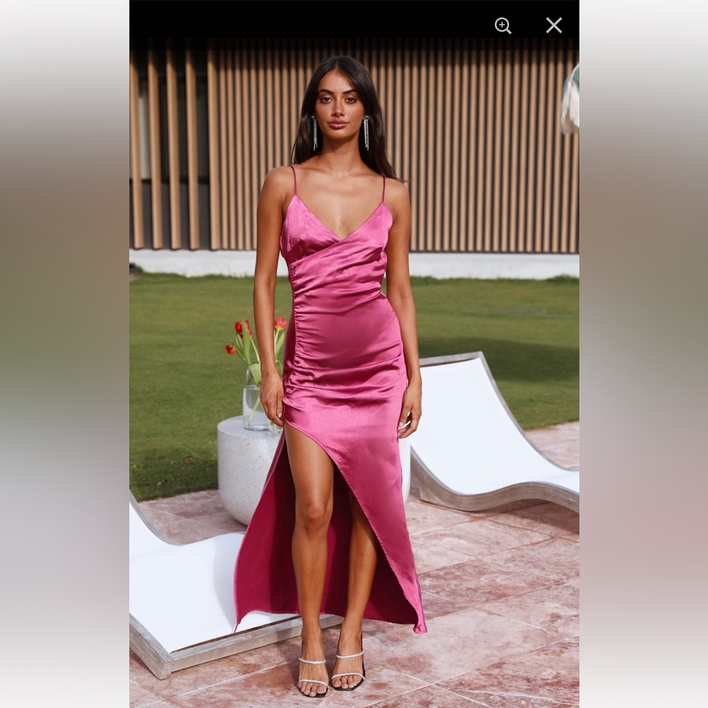 Angel Biba Satin Magenta High-Low Slip Dress